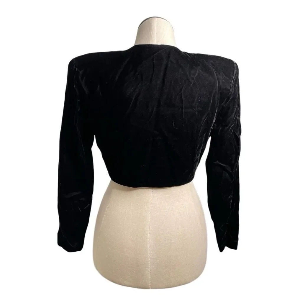 Vtg HW Collections Womens Velvet Bolero M Black Open Front Holiday Black Tie